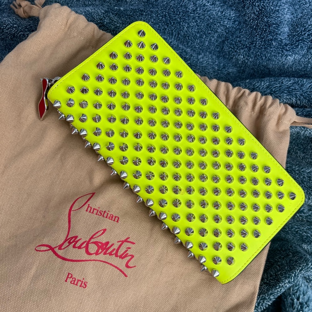 Christian Louboutin Neon Yellow Studded Zip Wallet